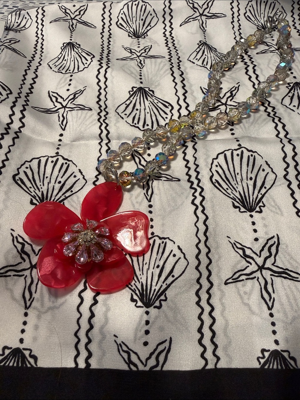 Red Floral Pendant necklace with A/B style beaded chain